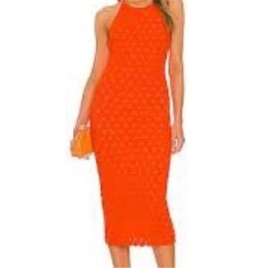 NWT Eliza J Crochet Midi Dress Large Orange Halter Top Boho Nubby Knit Festival